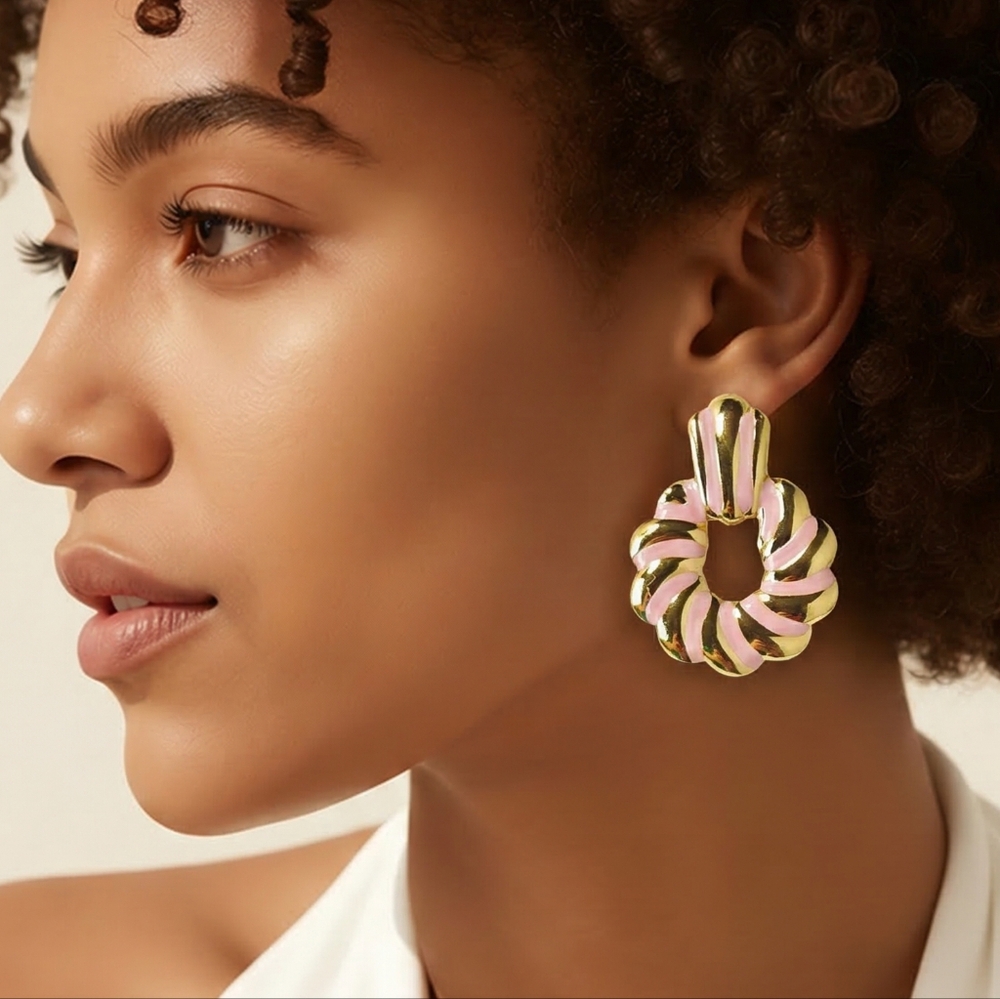Pink Gold Scallop Hoop Earrings Stainless Steel Crescent Studs Minimalist Chic